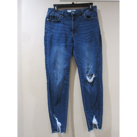 Kancan Jeans Womens Estilo 11/29 Blue Dk Stretch Distressed Rise 9 In - Picture 1 of 4